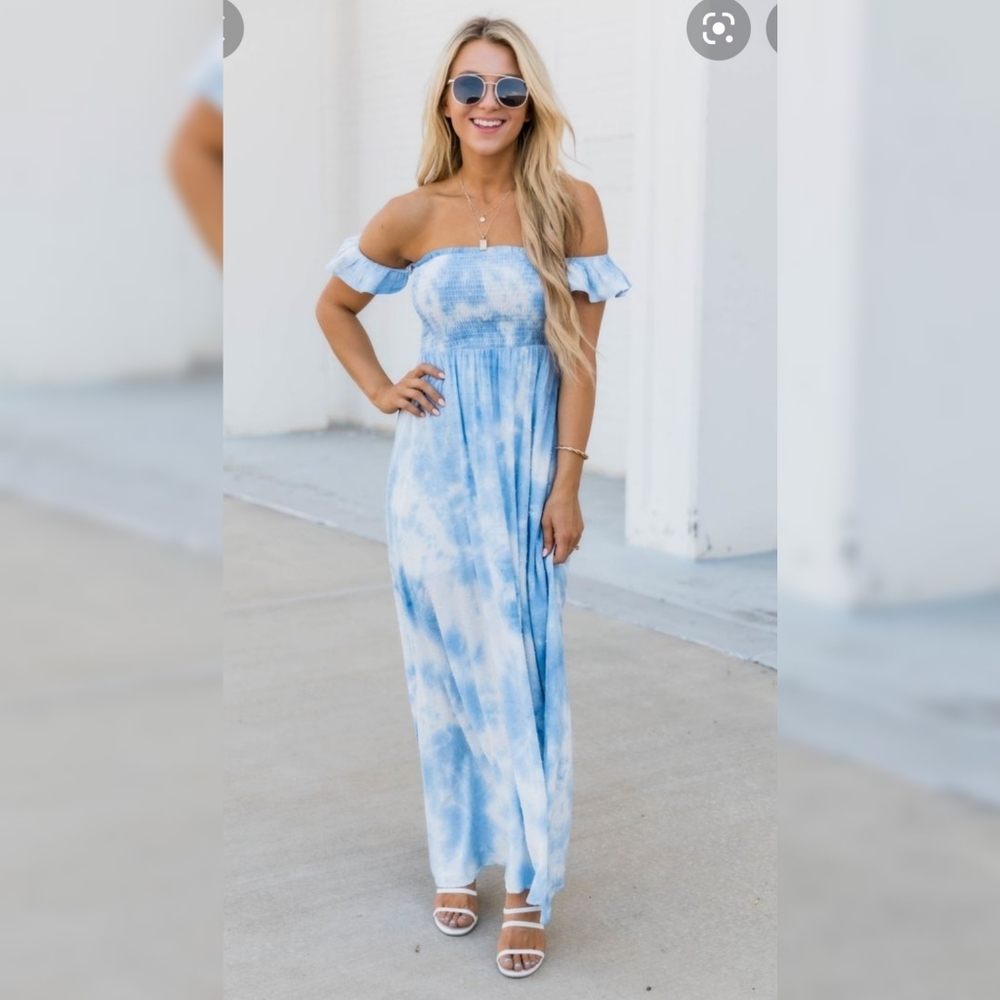 Pink lily blue tie dye maxi dress
